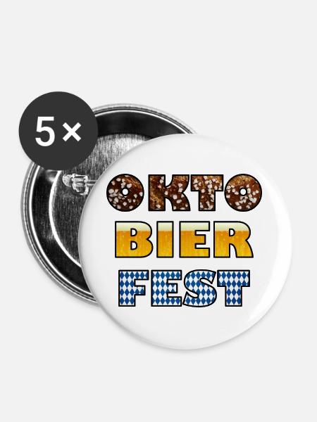 Oktobierfest Bavarian Beer Pattern - Buttons groß 56 mm (5er Pack) - Weiß