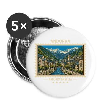 Andorra Andorra la Vella Vintage Reisemarke - Buttons groß 56 mm (5er Pack) - Weiß - Vorne