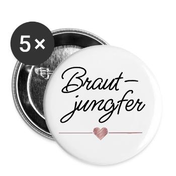 Brautjungfer Herz Hochzeit Team Braut - Buttons groß 56 mm (5er Pack) - Weiß - Vorne