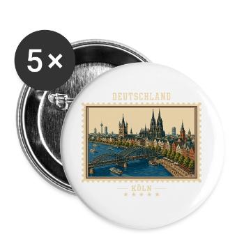 Deutschland Köln Vintage Reisemarke - Buttons groß 56 mm (5er Pack) - Weiß - Vorne