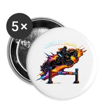 Sauter au néon – Sports équestres et saut d’obstacles - Lot de 5 grands badges (56 mm) - blanc - Devant