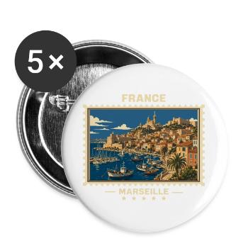 France Marseille Vintage Travel Brand - Lot de 5 grands badges (56 mm) - blanc - Devant