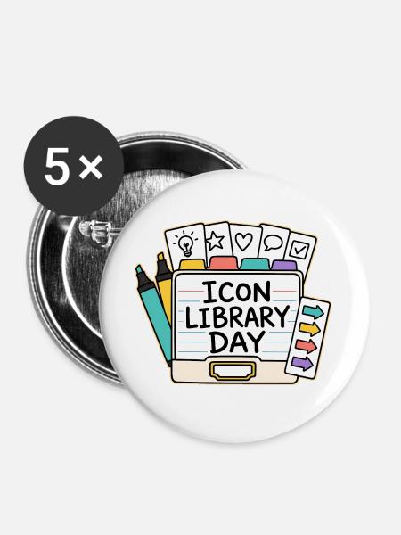 ICON LIBRARY DAY - Buttons groß 56 mm (5er Pack) - Weiß