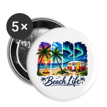 Vie à la plage : Coucher de soleil et camper - Lot de 5 grands badges (56 mm) - blanc - Devant