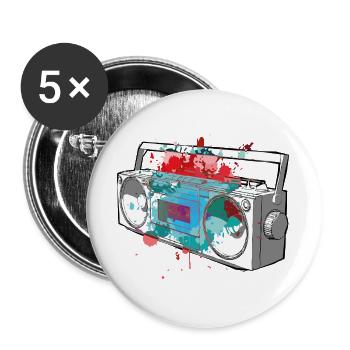 Color Splash Retro Boombox - Buttons groß 56 mm (5er Pack) - Weiß - Vorne