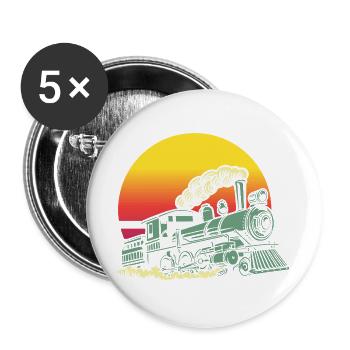 Retro Vintage Sonnenuntergang Zug Lokomotive - Buttons groß 56 mm (5er Pack) - Weiß - Vorne