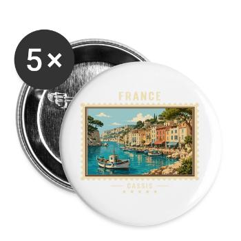 Frankreich Cassis Vintage Reisemarke - Buttons groß 56 mm (5er Pack) - Weiß - Vorne