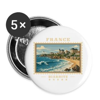Frankreich Biarritz Vintage Reisemarke - Buttons groß 56 mm (5er Pack) - Weiß - Vorne