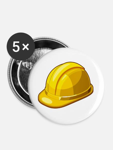 Gelber Schutzhelm - Buttons groß 56 mm (5er Pack) - Weiß