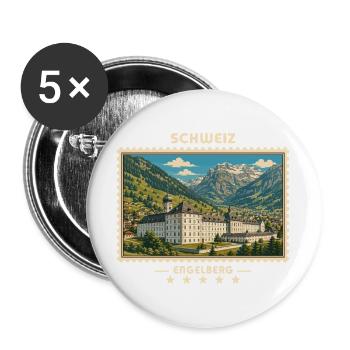 Schweiz Engelberg Vintage Reisemarke - Buttons groß 56 mm (5er Pack) - Weiß - Vorne