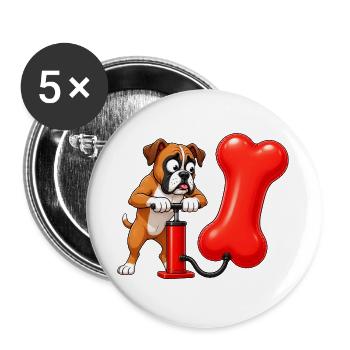 Boxerhund pumpt riesigen Knochenballon - Buttons groß 56 mm (5er Pack) - Weiß - Vorne