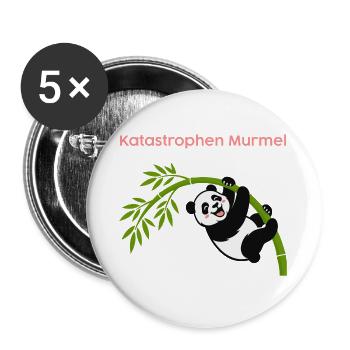 Katastrophen Murmel: Panda am Bambus - Buttons groß 56 mm (5er Pack) - Weiß - Vorne