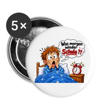 Schulstart Albtraum Cartoon - Buttons groß 56 mm (5er Pack) - Weiß - Vorne