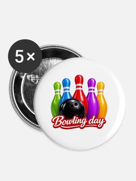 Farbenfroher Bowlingtag - Buttons groß 56 mm (5er Pack) - Weiß