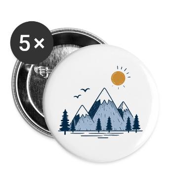 Berglandschaft mit Sonne und Tannen - Buttons groß 56 mm (5er Pack) - Weiß - Vorne