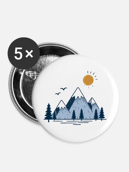 Berglandschaft mit Sonne und Tannen - Buttons groß 56 mm (5er Pack) - Weiß