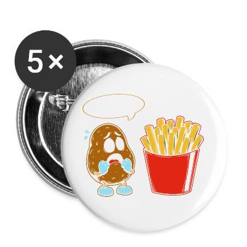What happened bro?! Fritten Pommes French fries - Buttons groß 56 mm (5er Pack) - Weiß - Vorne