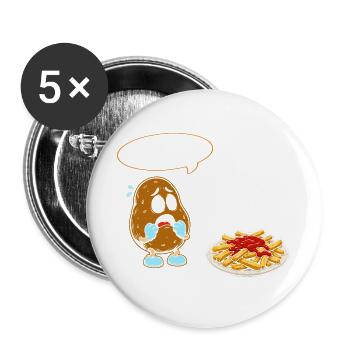What happened bro?! Fritten Pommes French fries - Buttons groß 56 mm (5er Pack) - Weiß - Vorne