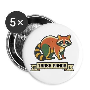 Retro Panda Trash Panda Design - Buttons groß 56 mm (5er Pack) - Weiß - Vorne