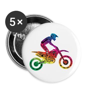 Buntes Mechanisches Dirtbike Motocross Motiv - Buttons groß 56 mm (5er Pack) - Weiß - Vorne