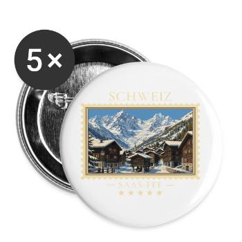 Schweiz Saas-Fee Winter Vintage Reisemarke - Buttons groß 56 mm (5er Pack) - Weiß - Vorne