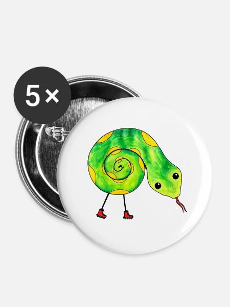 Snake on Skates - Buttons groß 56 mm (5er Pack) - Weiß