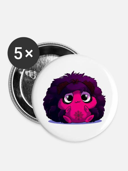 Nerz-Puff mit Spinnennetz - Buttons groß 56 mm (5er Pack) - Weiß
