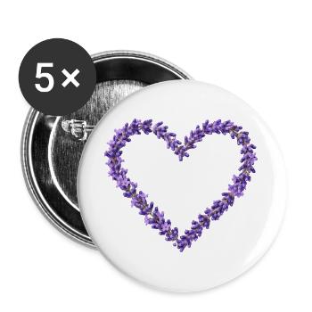 Lavendelherz aus violetten Blüten - Buttons groß 56 mm (5er Pack) - Weiß - Vorne