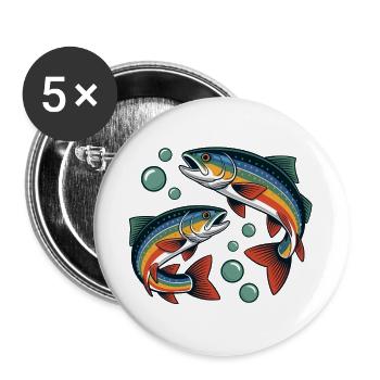 Forellen-Paar im Sprung - Buttons groß 56 mm (5er Pack) - Weiß - Vorne