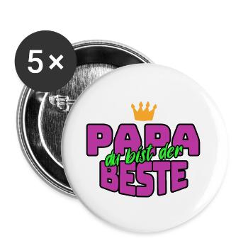 Papa du bist der Beste – König der Familie Spruch - Buttons groß 56 mm (5er Pack) - Weiß - Vorne