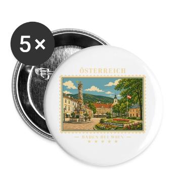 Österreich Baden bei Wien Vintage Reisemarke - Buttons groß 56 mm (5er Pack) - Weiß - Vorne