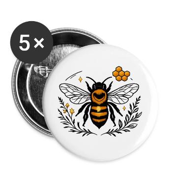 Leuchtende Honigbiene im Kranz - Buttons groß 56 mm (5er Pack) - Weiß - Vorne
