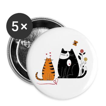 Katzenfreunde - Buttons groß 56 mm (5er Pack) - Weiß - Vorne