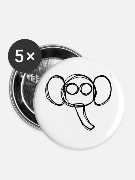 Elefant handgezeichnet - Buttons groß 56 mm (5er Pack) - Weiß