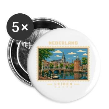 Nederland Leiden Vintage Reisemarke - Buttons groß 56 mm (5er Pack) - Weiß - Vorne