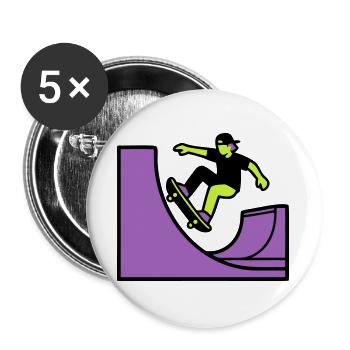 Skateboard Halfpipe Grafik - Buttons groß 56 mm (5er Pack) - Weiß - Vorne