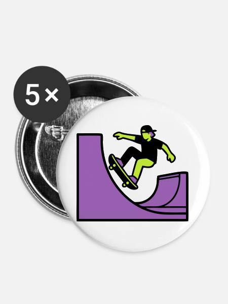 Skateboard Halfpipe Grafik - Buttons groß 56 mm (5er Pack) - Weiß
