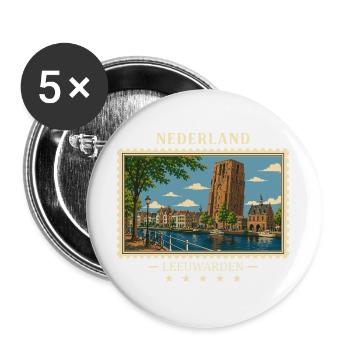Nederland Leeuwarden Vintage Reisemarke - Buttons groß 56 mm (5er Pack) - Weiß - Vorne