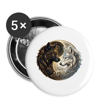 Celtic Wolves Yin Yang – Steampunk Harmony. - Buttons groß 56 mm (5er Pack) - Weiß - Vorne
