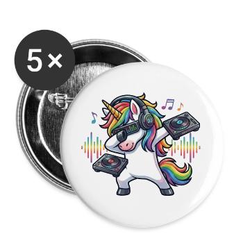 Einhorn DJ – Musik, Party & Festival - Buttons groß 56 mm (5er Pack) - Weiß - Vorne