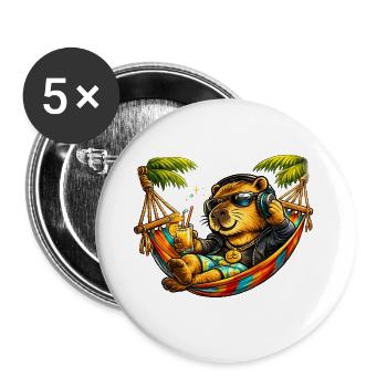 Capybara entspannt in der Hängematte - Buttons groß 56 mm (5er Pack) - Weiß - Vorne