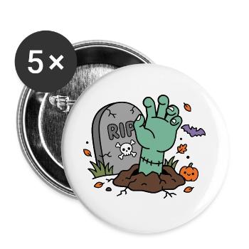 Zombie-Hand taucht aus dem Grab zu Halloween auf - Buttons groß 56 mm (5er Pack) - Weiß - Vorne