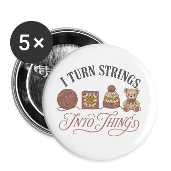 Ich Verwandle Fäden In Dinge Häkeln Garn Hut Bär - Buttons groß 56 mm (5er Pack) - Weiß - Vorne