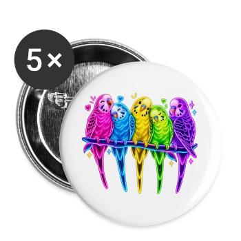 Wellensittiche in Neonfarben – Vogelfreunde - Buttons groß 56 mm (5er Pack) - Weiß - Vorne