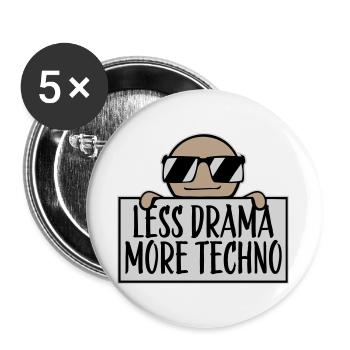 Less drama more techno Spruch Party Rave Logo Text - Buttons groß 56 mm (5er Pack) - Weiß - Vorne