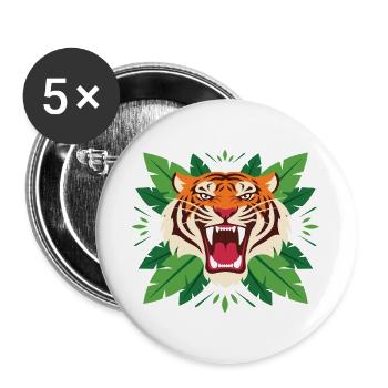 Tiger im Blattwerk Emblem - Buttons groß 56 mm (5er Pack) - Weiß - Vorne