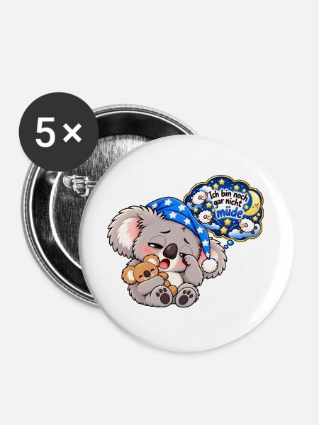 Schlummer-Koala mit Sternennacht - Buttons groß 56 mm (5er Pack) - Weiß