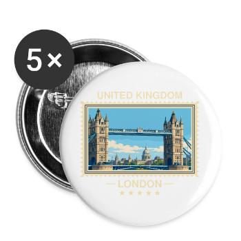 Großbritannien London Vintage Reisemarke - Buttons groß 56 mm (5er Pack) - Weiß - Vorne