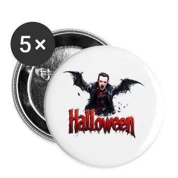 Vampir Halloween Druck Dracula - Buttons groß 56 mm (5er Pack) - Weiß - Vorne