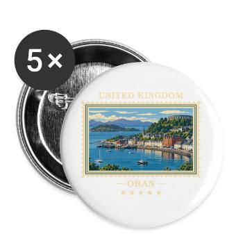 Großbritannien Oban Vintage Reisemarke - Buttons groß 56 mm (5er Pack) - Weiß - Vorne